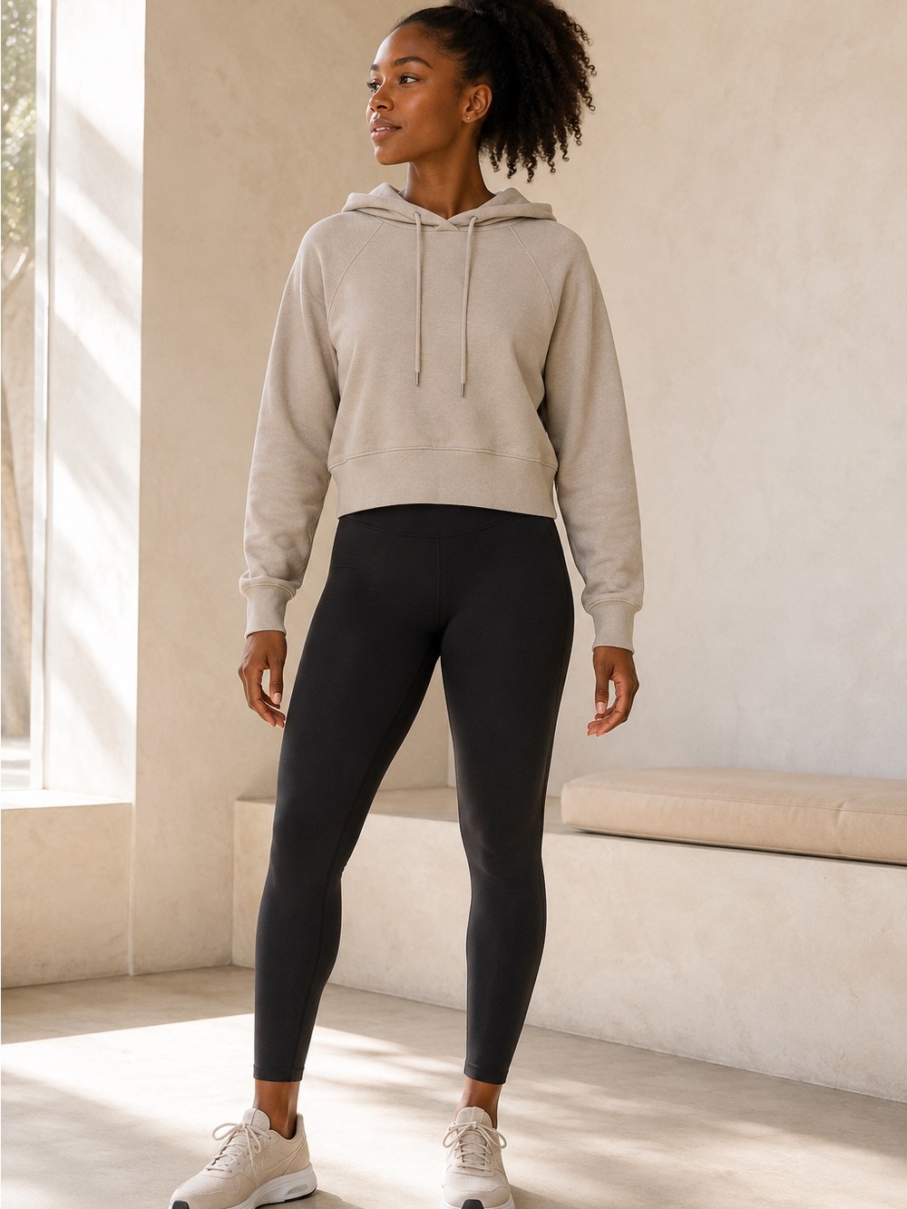 Universal Thread XS Beige Cropped Fleece Hoodie Neutral Minimalist